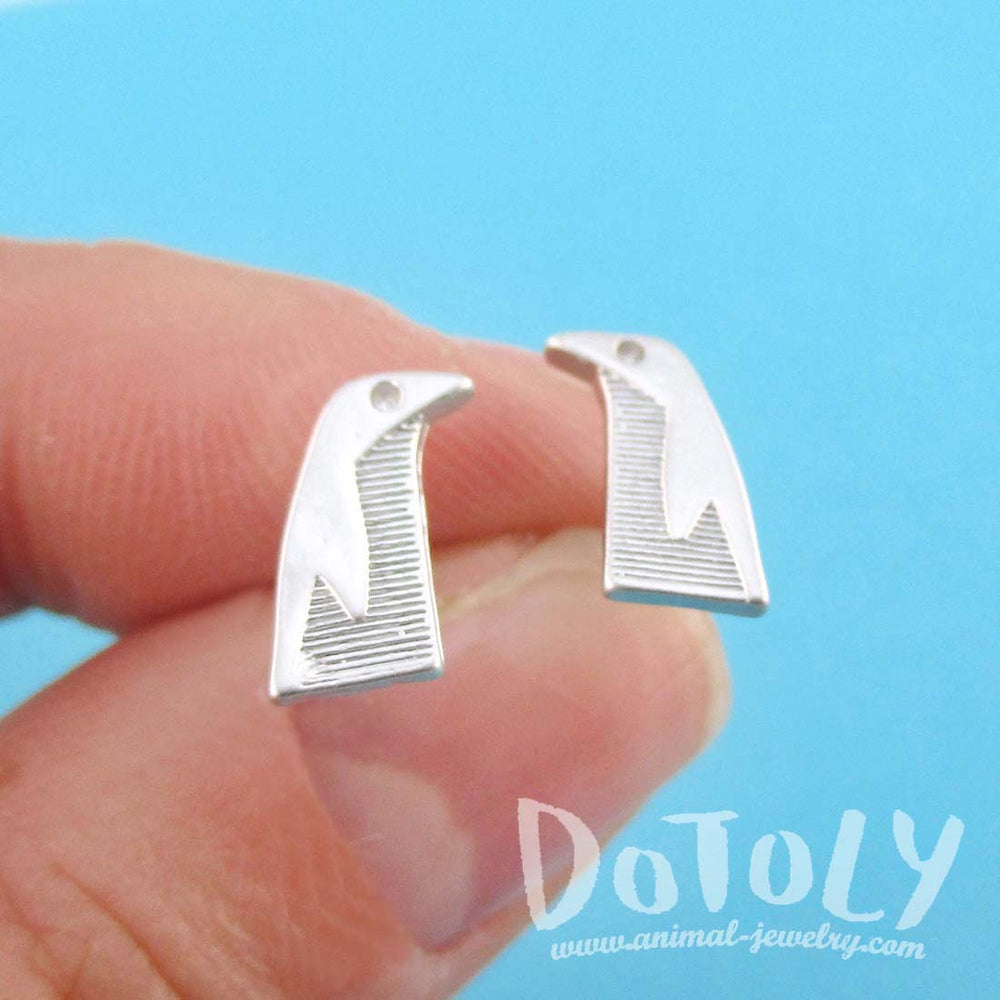 Emperor Penguin Shaped Allergy Free Stud Earrings in Silver | DOTOLY