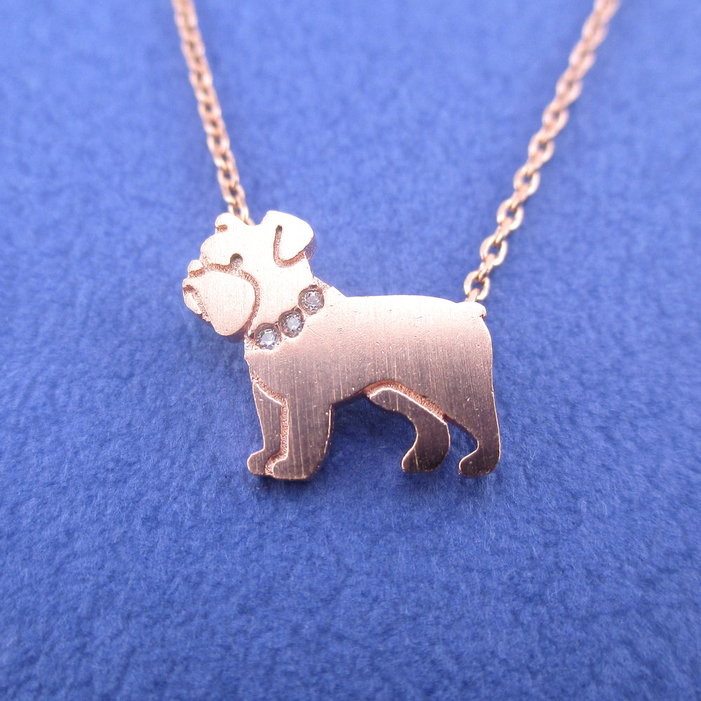 English Bulldog Shaped Charm Necklace for Dog Lovers in Rose Gold | Animal Jewelry