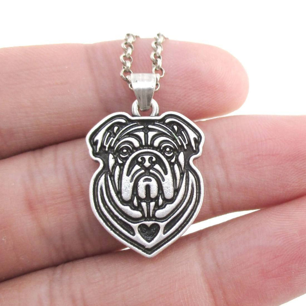 English Bulldog Shaped Pendant Necklace in Silver | Animal Jewelry