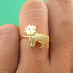 English Bulldog with Rhinestone Collar Shaped Adjustable Ring in Gold