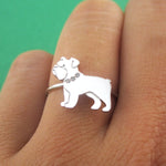 English Bulldog with Rhinestone Collar Shaped Adjustable Ring in Silver
