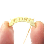 Engraved Be Happy Mini Banner Bar Motivational Charm Necklace in Gold