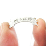 Engraved Be Happy Mini Banner Bar Motivational Charm Necklace in Silver