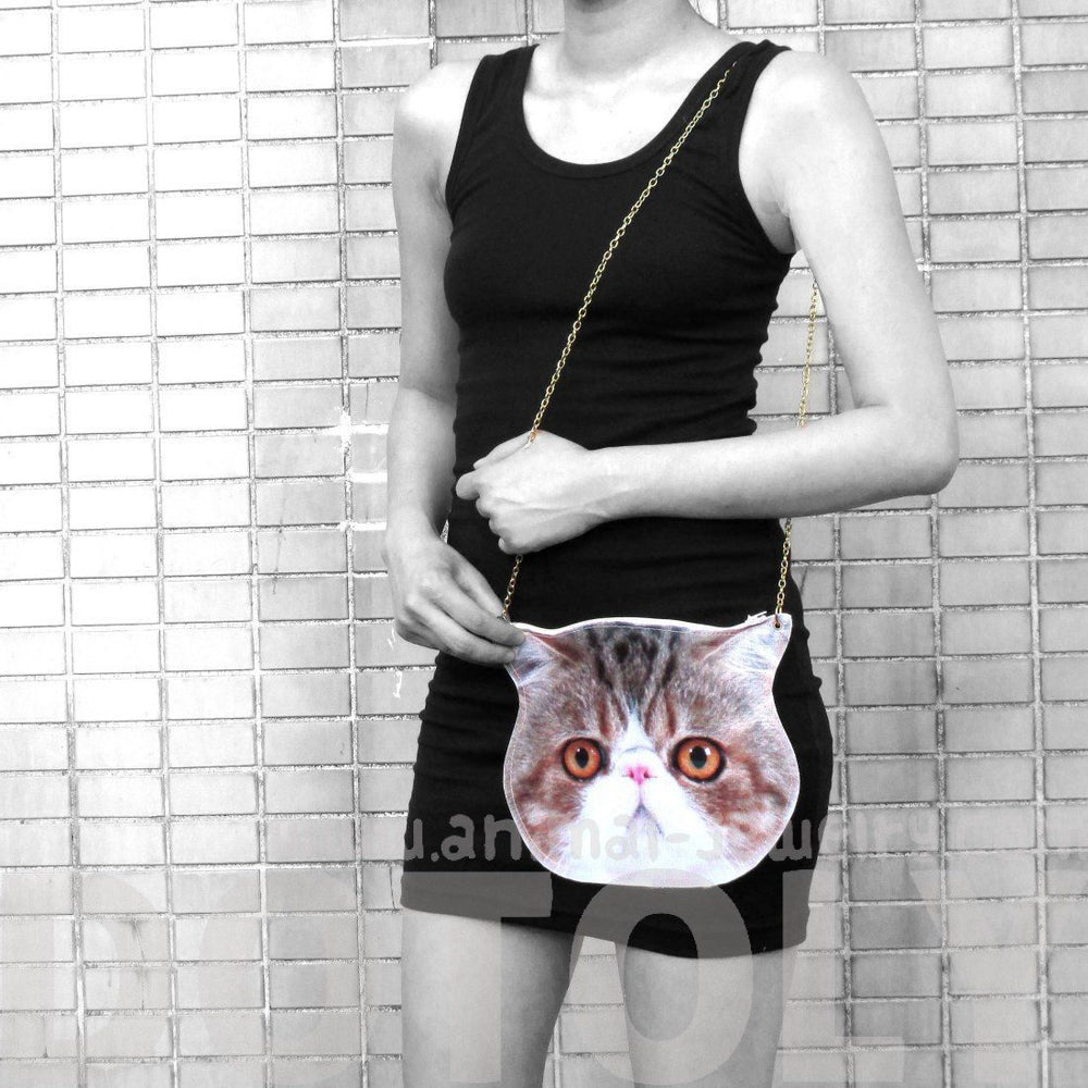 Calico Kitty Cat Face Shaped Vinyl Animal Themed Cross Shoulder Bag