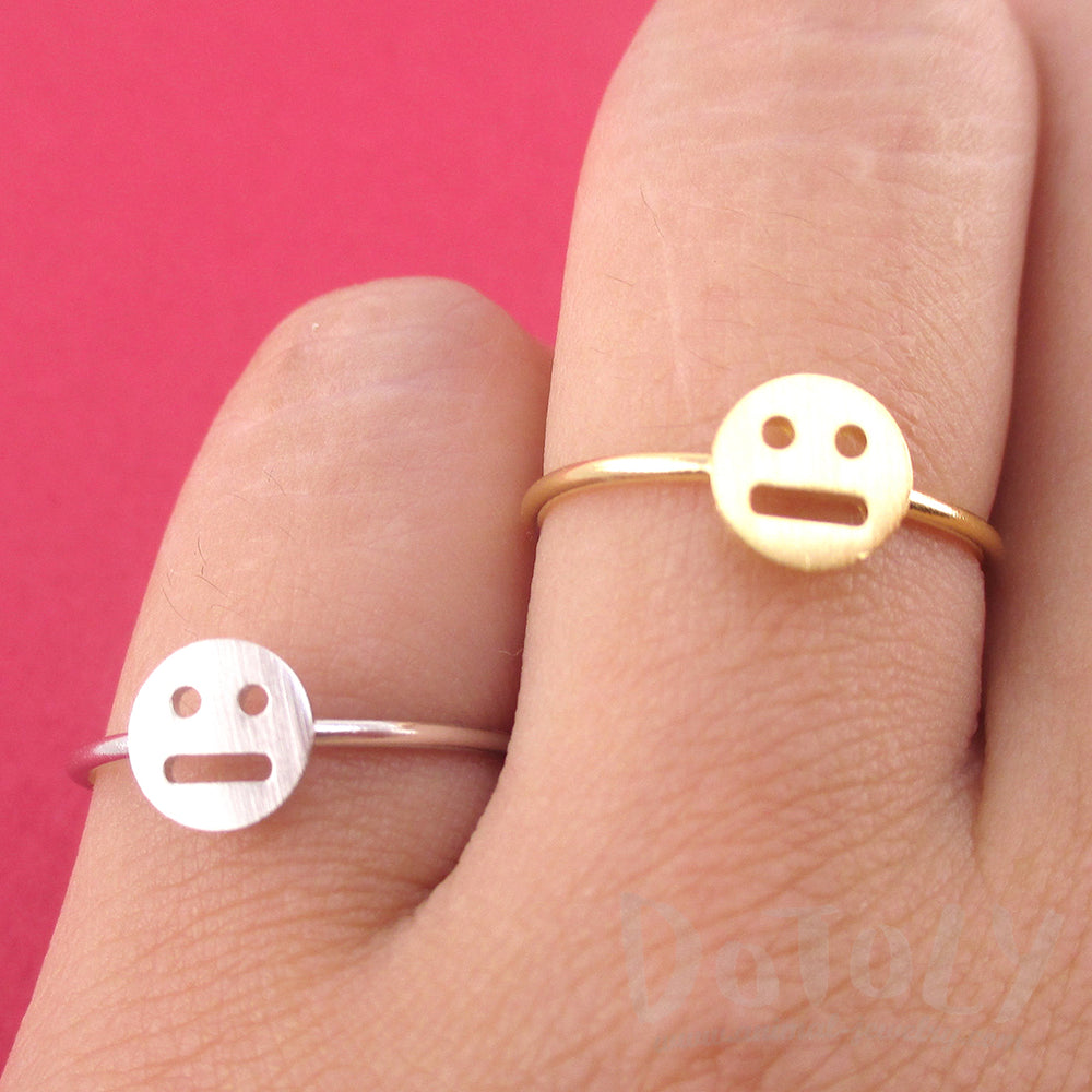 Expressionless Smiley Meh Indifferent Face Emoji Themed Adjustable Ring