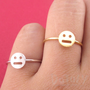 Expressionless Smiley Meh Indifferent Face Emoji Themed Adjustable Ring