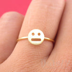 Expressionless Smile Meh Indifferent Face Emoji Themed Adjustable Ring Emoticon