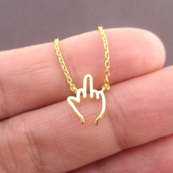 F*ck You Middle Finger Gesture  F word Outline Shaped Pendant Necklace