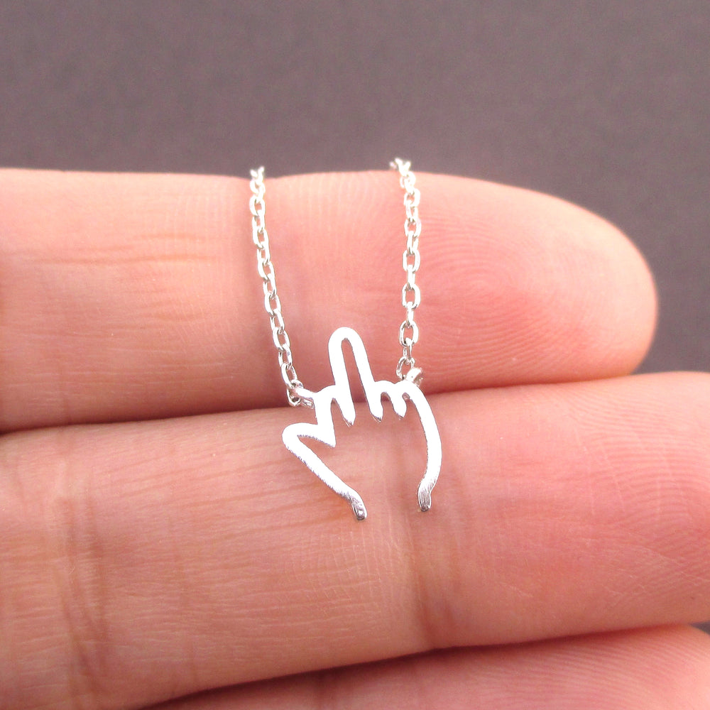 F*ck You Middle Finger Gesture  F word Outline Shaped Pendant Necklace