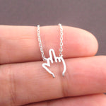 F*ck You Middle Finger Gesture  F word Outline Shaped Pendant Necklace