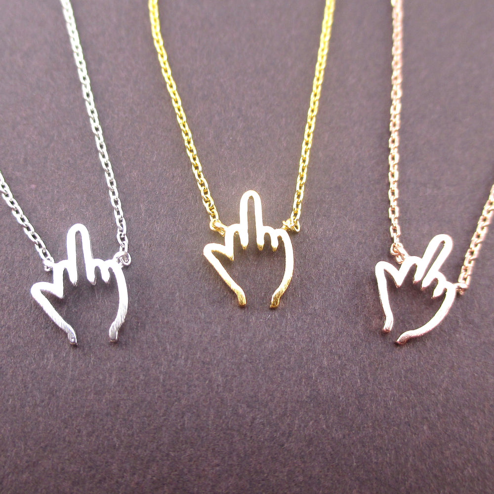 F*ck You Middle Finger Gesture  F word Outline Shaped Pendant Necklace