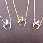 F*ck You Middle Finger Gesture  F word Outline Shaped Pendant Necklace