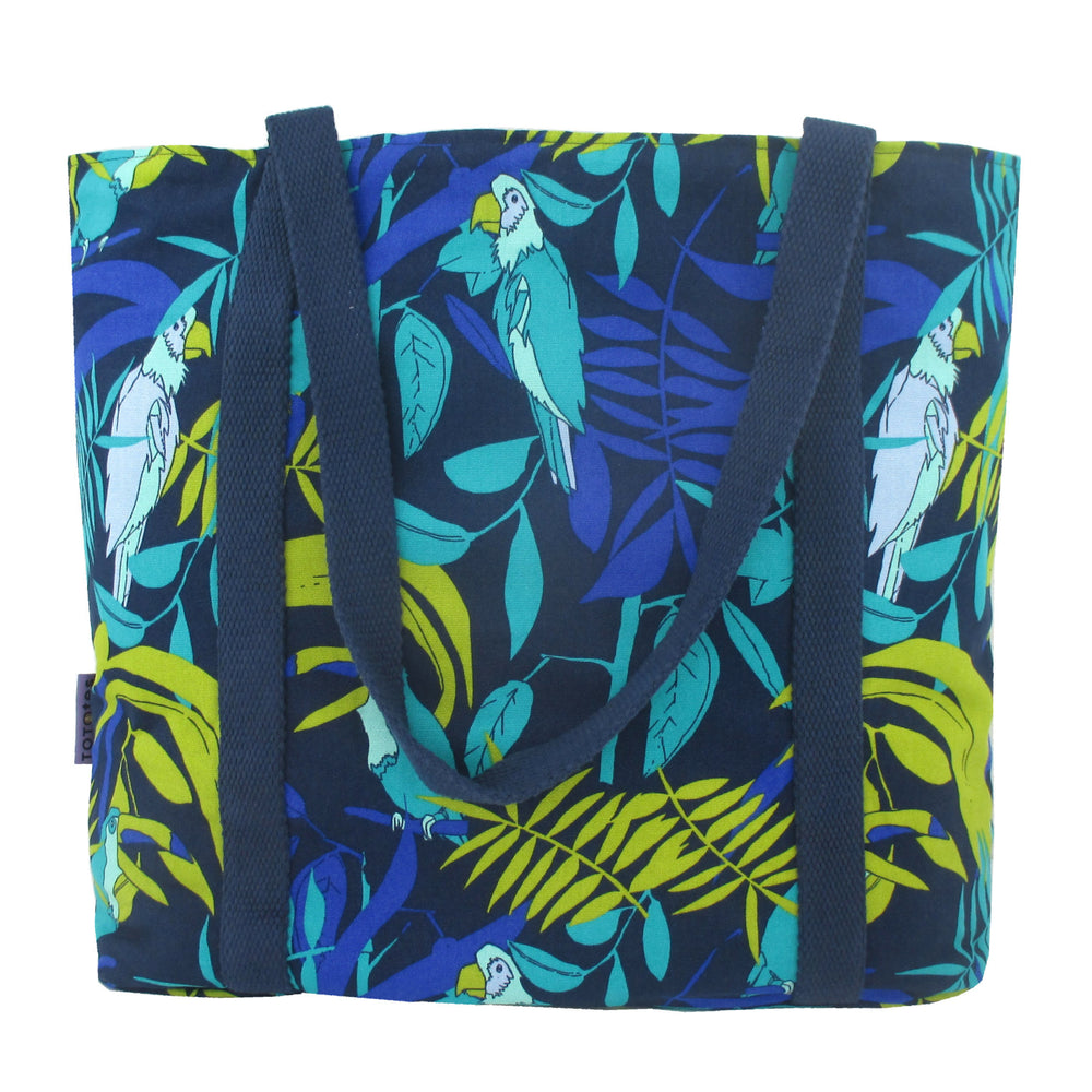 Cactus and Tropical Bird Print Large Utility Zip Closure Market Tote Bag