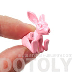 Realistic Bunny Rabbit Shaped Front and Back Stud Earrings in Pink