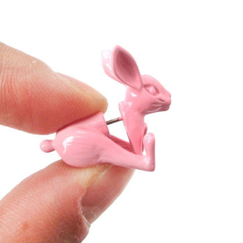Realistic Bunny Rabbit Shaped Front and Back Stud Earrings in Pink