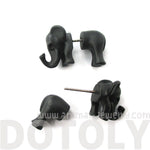 3D Elephant Shaped Animal Front and Back Stud Earrings in Black