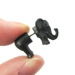 3D Elephant Shaped Animal Front and Back Stud Earrings in Black