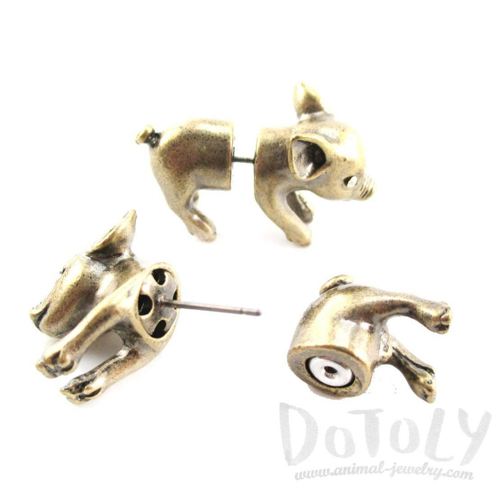 3D Piglet Pig Shaped Front and Back Earrings in Brass