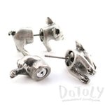 3D Piglet Pig Shaped Front and Back Earrings in Silver
