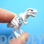 T-Rex Dinosaur Shaped Front Back Stud Earrings in White