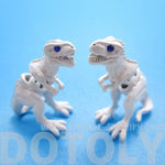 T-Rex Dinosaur Shaped Front Back Stud Earrings in White