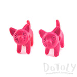 3D Adorable Kitty Cat Animal Plug Earrings in Neon Pink