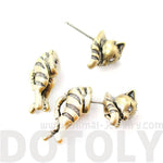 Cute Kitty Cat Shaped Animal Themed Fake Gauge Stud Earrings in Brass