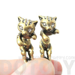 Cute Kitty Cat Shaped Animal Themed Fake Gauge Stud Earrings in Brass