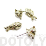 Kitty Cat Shaped Front and Back Stud Earrings in Gold