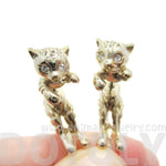 Kitty Cat Shaped Front and Back Stud Earrings in Gold