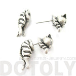 Cute Kitty Cat Shaped Animal Themed Fake Gauge Stud Earrings in Silver