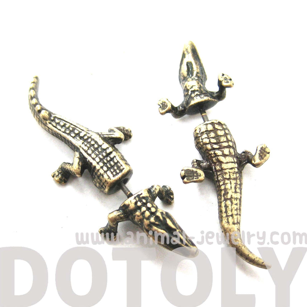 fake-gauge-earrings-alligator-crocodile-animal-shaped-stud-plug-earrings-in-brass
