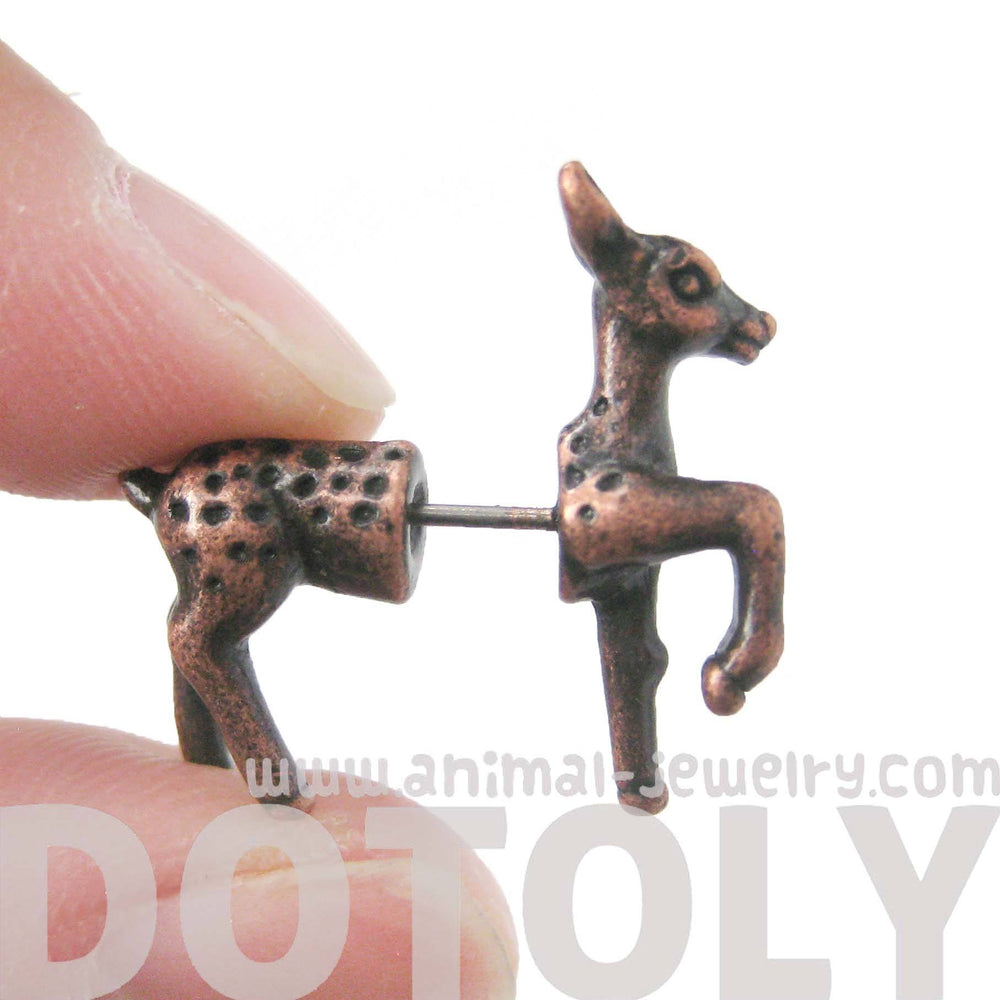 Fake Gauge Earrings: Bambi Deer Animal Faux Plug Earrings in Copper