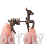 Fake Gauge Earrings: Bambi Deer Animal Faux Plug Earrings in Copper
