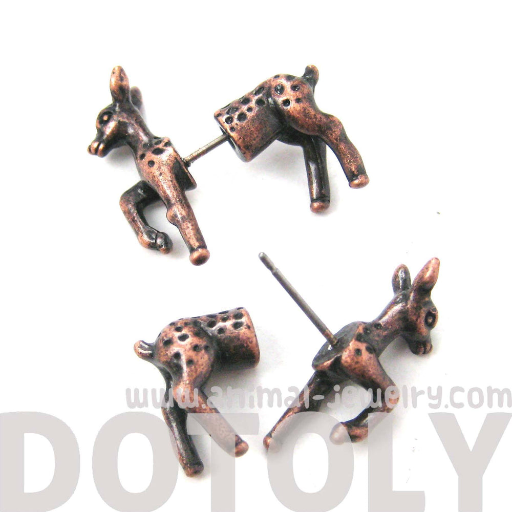 Fake Gauge Earrings: Bambi Deer Animal Faux Plug Earrings in Copper
