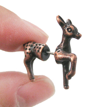 Fake Gauge Earrings: Bambi Deer Animal Faux Plug Earrings in Copper