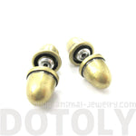 Fake Gauge Earrings: Bullet Shaped Faux Plug Stud Earrings in Brass