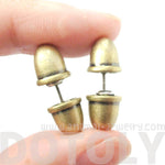 Fake Gauge Earrings: Bullet Shaped Faux Plug Stud Earrings in Brass