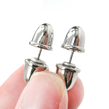 Bullet Shaped Faux Plug Taper Stud Fake Gauge Earrings in Shiny Silver