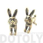 Cute Bunny Rabbit Animal Shaped Plug Fake Gauge Stud Earrings in Brass