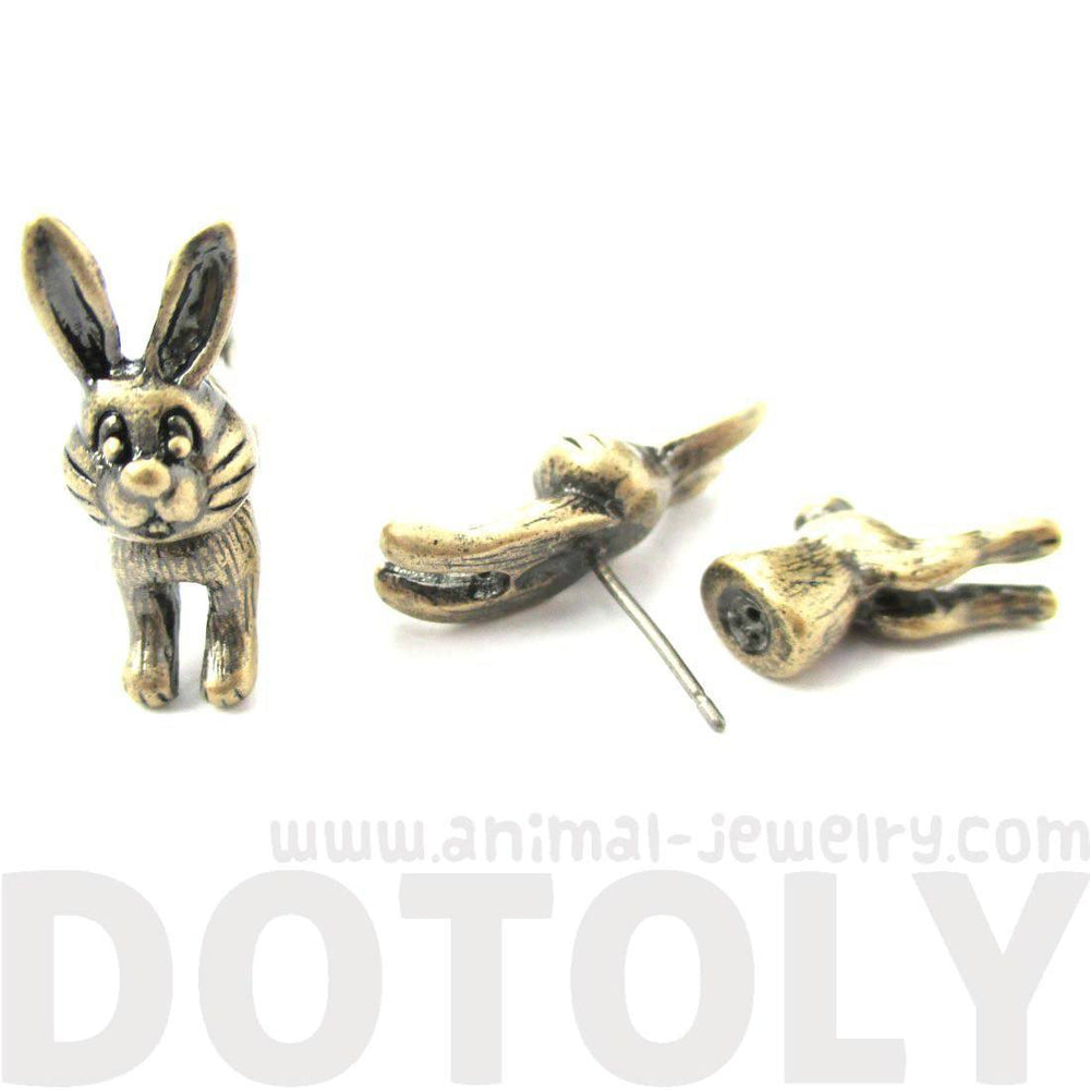 Cute Bunny Rabbit Animal Shaped Plug Fake Gauge Stud Earrings in Brass