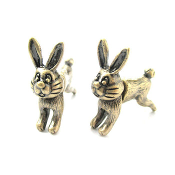 Cute Bunny Rabbit Animal Shaped Plug Fake Gauge Stud Earrings in Brass