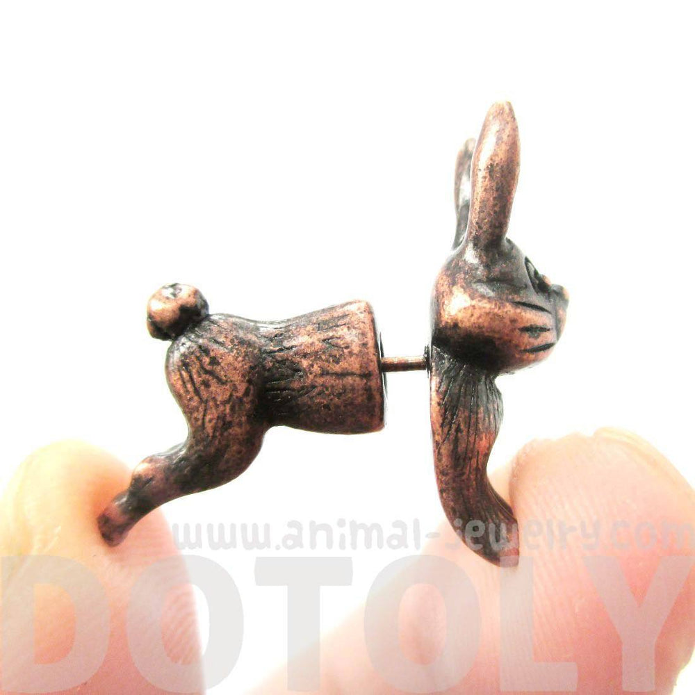 Cute Bunny Rabbit Animal Shaped Plug Fake Gauge Copper Stud Earrings