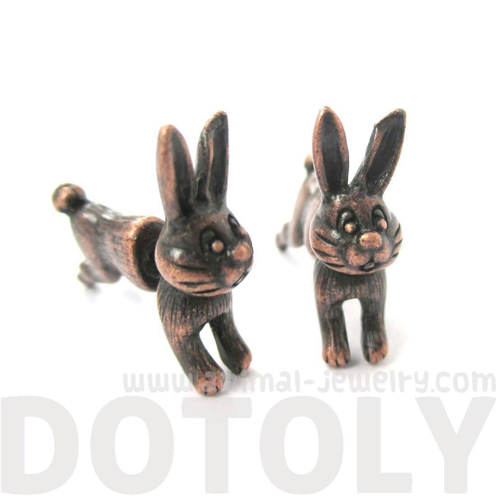 Cute Bunny Rabbit Animal Shaped Plug Fake Gauge Copper Stud Earrings