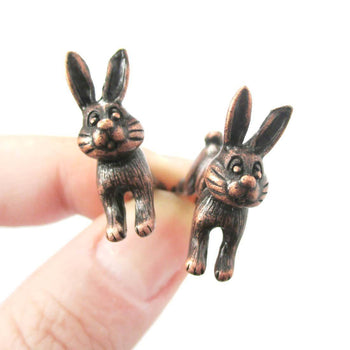 Cute Bunny Rabbit Animal Shaped Plug Fake Gauge Copper Stud Earrings