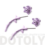 3D Rose Floral Flower Shaped Front and Back Stud Earrings in Purple