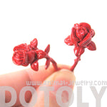 Detailed Rose Floral Flower Shaped Plug Fake Gauge Earrings in Red