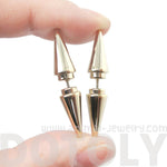 Unisex Geometric Spike Shaped Front and Back Earrings in Shiny Gold