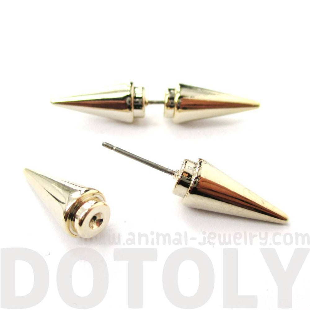 Unisex Geometric Spike Shaped Front and Back Earrings in Shiny Gold