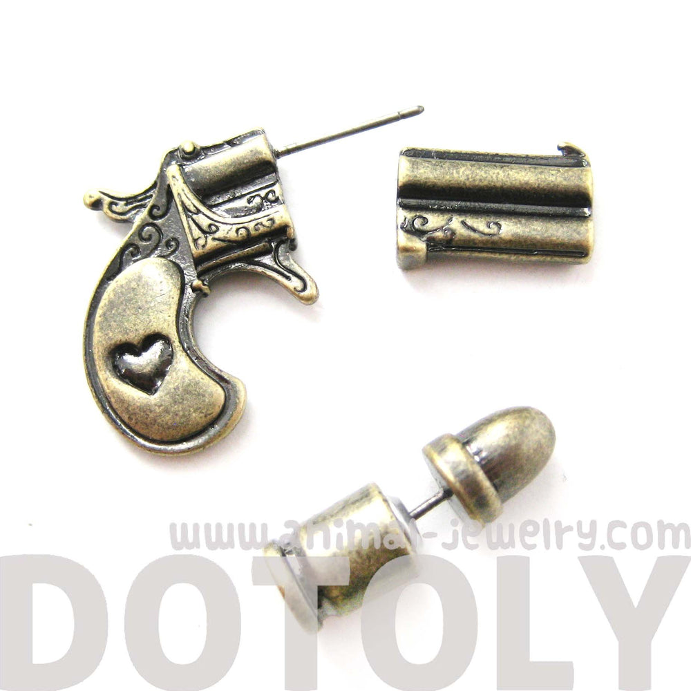 fake-gauge-earrings-gun-pistol-and-bullet-shaped-faux-plug-stud-earrings-in-brass
